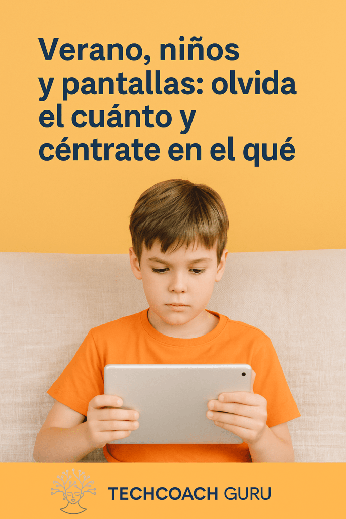 Niño usando una tablet en casa durante el verano, representando el uso responsable de pantallas en la infancia.