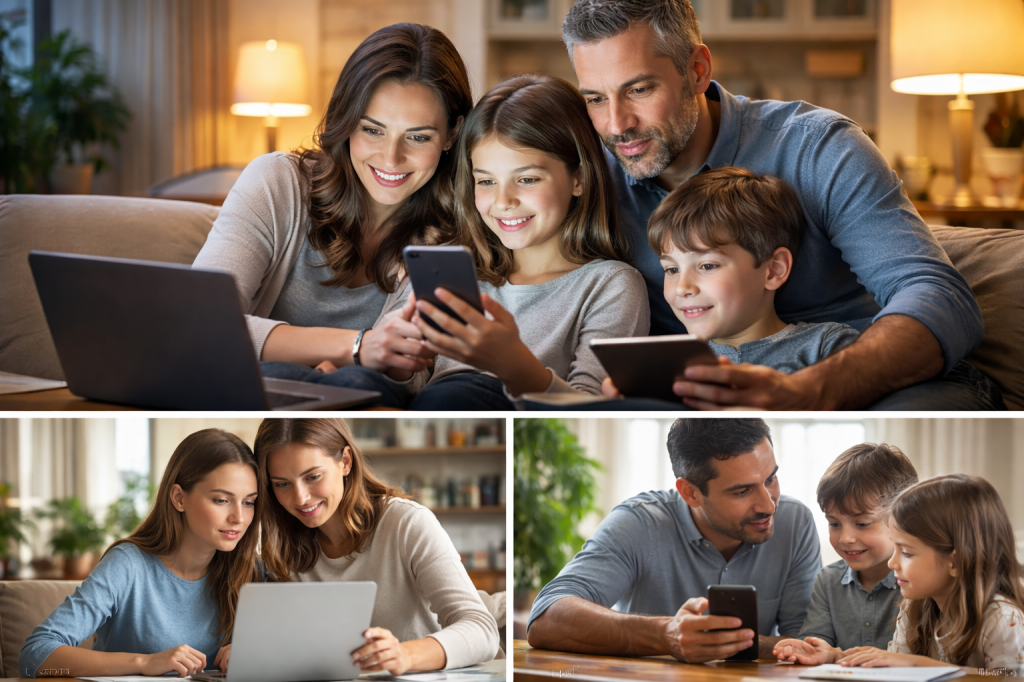Familia acompañando a sus hijos en el uso responsable de la tecnología digital
